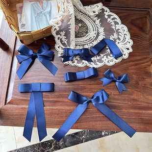 泰式学院风 校花学妹穿搭藏青蝴蝶结配饰领结别针甜美编发夹发卡