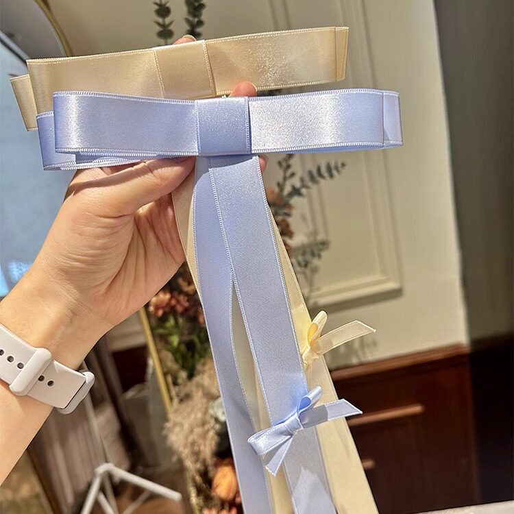 法式萝莉芭蕾气质小众大蝴蝶结飘带弹簧夹子韩系拍照订婚饰品胸针