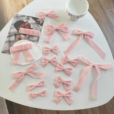 甜粉系丝绒带蝴蝶结发饰品 气质高雅新款刘海发夹妮妮女团款发绳