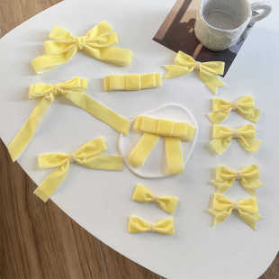 丝绒灿烂黄色系愉悦色手工蝴蝶结发饰对夹刘海夹碎发夹子可做胸针
