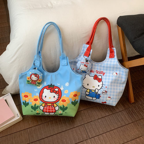 可爱卡通Hellokitty包包韩系新款高颜值帆布包外出旅行单肩手拎包