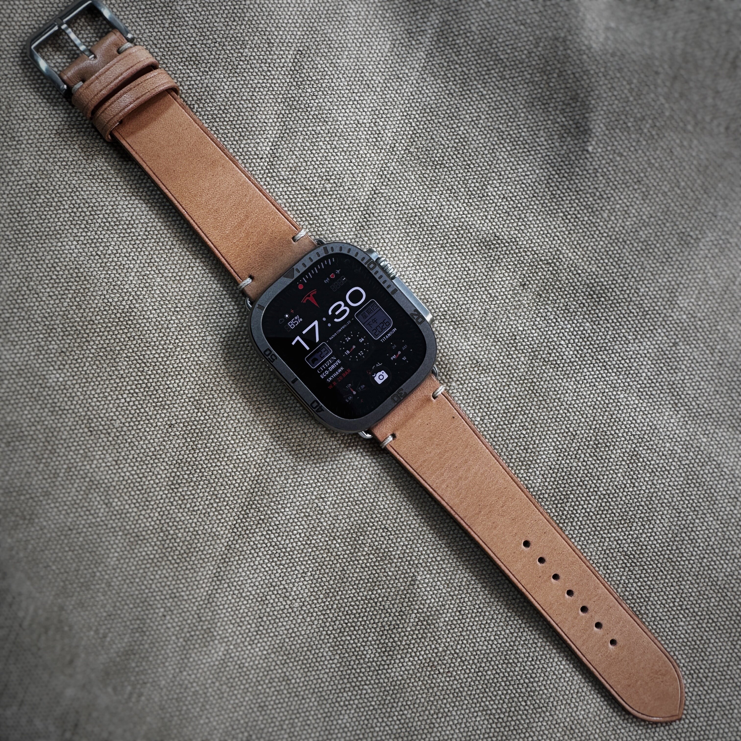原色牛皮表带适用iWatch真皮手表带苹果s11 Apple watch Ultra 3
