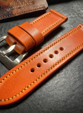 GF手工表带桔色栎木头层牛皮真皮手工定制适用于沛纳海美度帝舵等