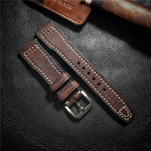 GF手工表带黑色棕色复古牛皮定制20 22MM适用IWC万国飞行员等