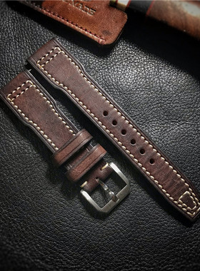 GF手工表带黑色棕色复古牛皮定制20 21 22MM适用IWC万国飞行员等
