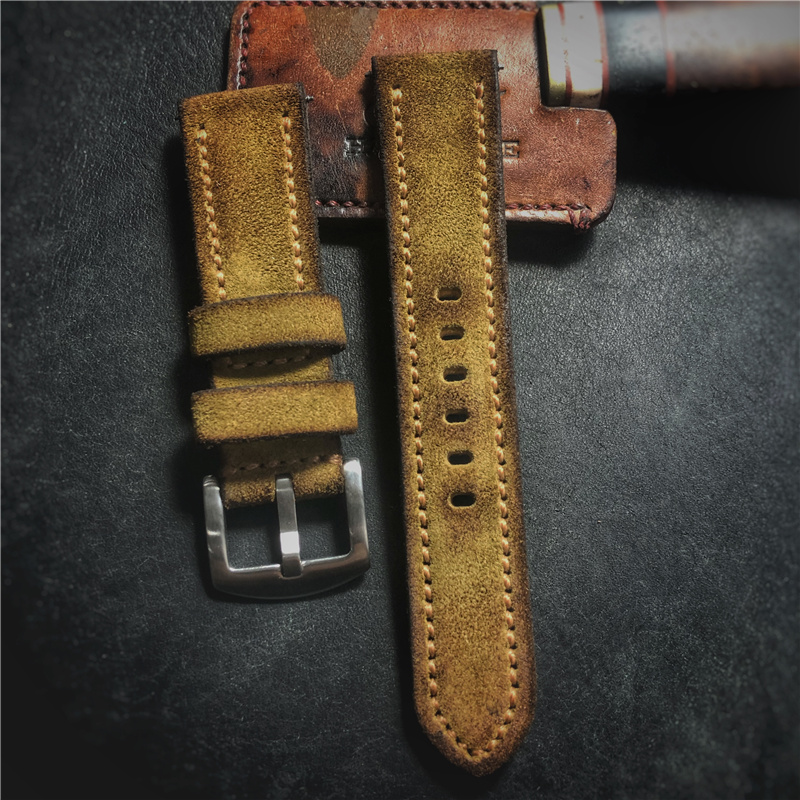 沛纳海卡其色复古表带手工定制