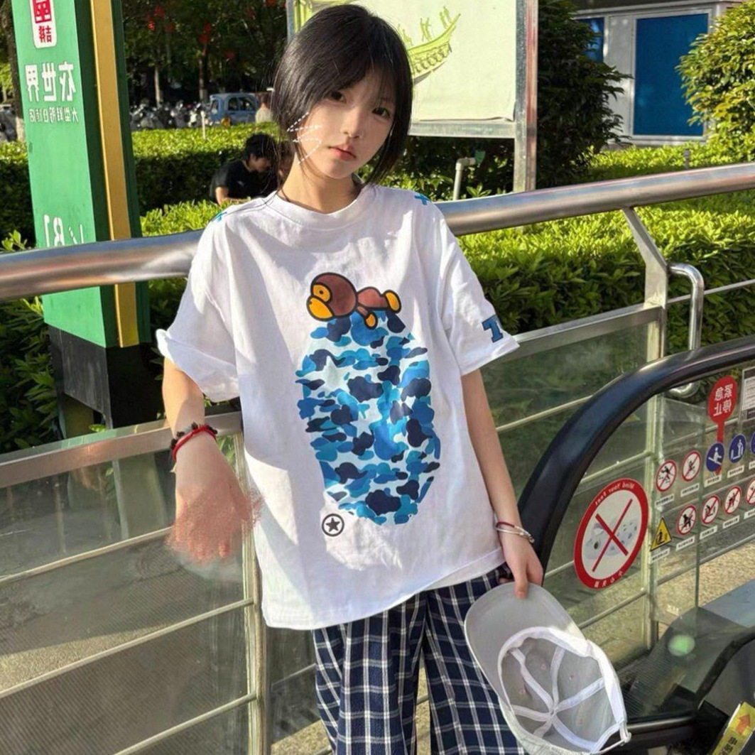 夏季新款BAPE迷彩卡通猴子印花短