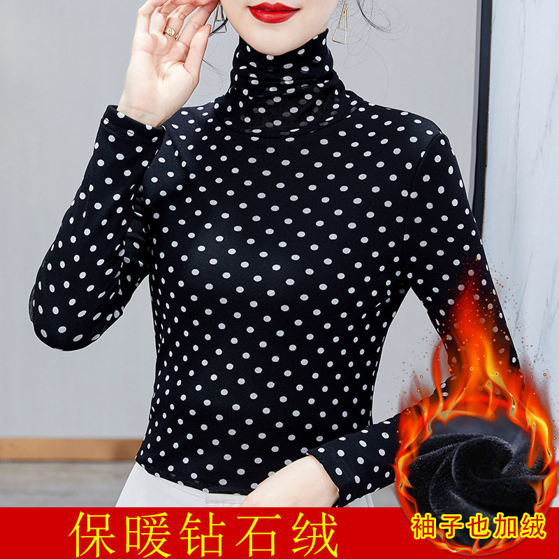 春秋薄款加绒加厚高领小衫女上衣