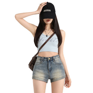美式复古牛仔超短裤女2026夏季新款高腰百搭显瘦包臀辣妹a字热裤