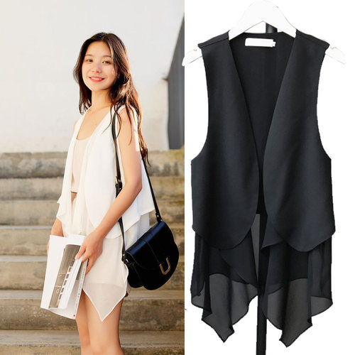 中长款V领假两件洋气马甲