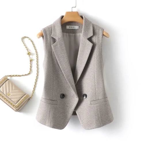 小个子短款百搭呢子马夹背心