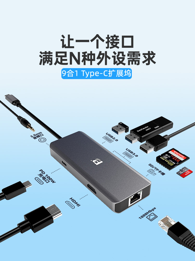 FB/沣标拓展坞type-C转高清清速