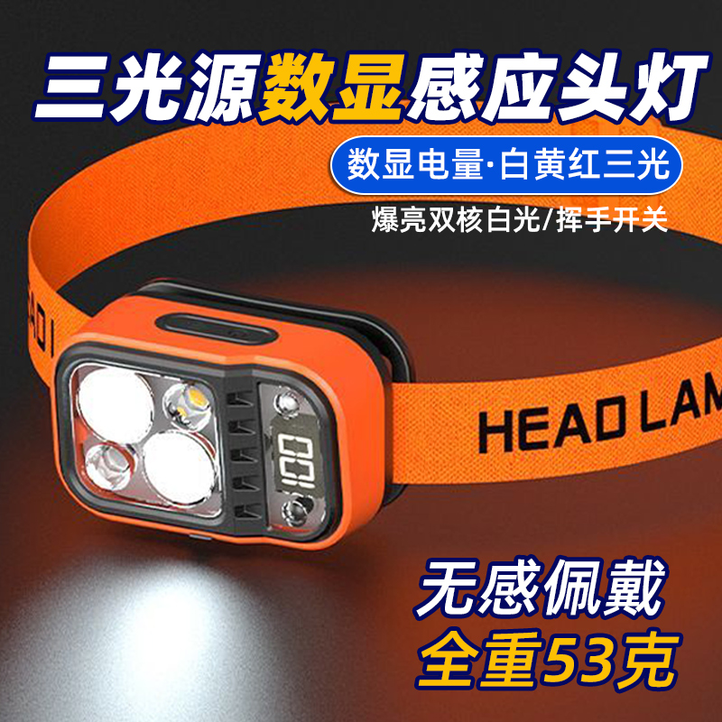 头灯2025新款强光超亮头充电戴式感应夜钓鱼专用户外登山小手电筒