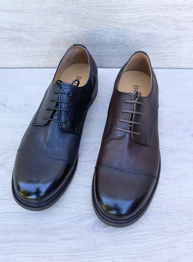 意大利手工男鞋头层牛皮系带外贸英伦百搭圆头商务休闲皮鞋真皮底