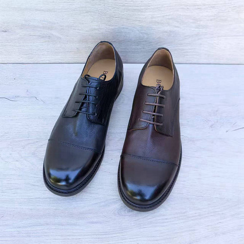 英伦手工休闲商务皮鞋男真皮圆头