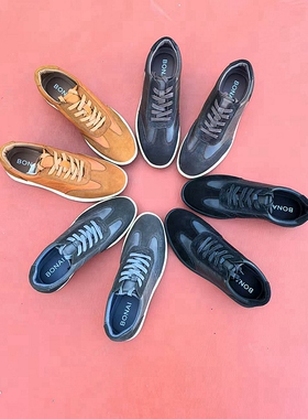 高端外贸男鞋头层牛皮系带复古运动休闲皮鞋百搭阿甘德比鞋男真皮