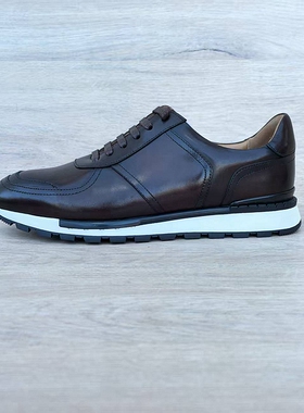 意大利手工外贸男鞋头层牛皮透气英伦时尚百搭运动休闲鞋男真皮