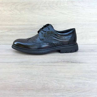 英伦布洛克男鞋头层牛皮鳄鱼纹透气系带外贸圆头商务皮鞋男真皮