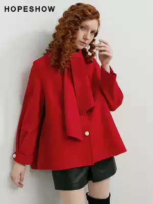 Red-sleeved wool Hepburn windbreaker winter new women's collar loose and thin temperament red double-sided short jacket