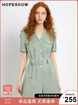 Red sleeve solid color casual pants summer new women's plaid lace-up waist single-breasted short sleeve one-piece shorts