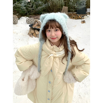 网图木茶MUCHA 奶黄小兔 长款棉衣棉服女冬季保暖加厚宽松外套