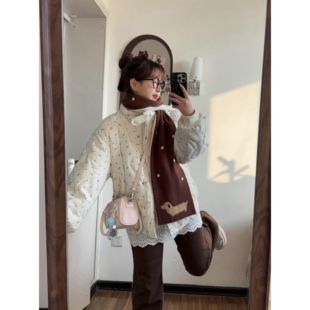 韩版粉色碎花葫芦缝线小个子羽绒棉服立领扣子女款2025新款外套