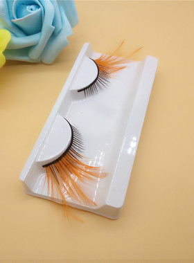 橙色眼尾加长橙色羽毛假睫毛芭蕾拉丁舞台写真艺术照舞台化妆演出