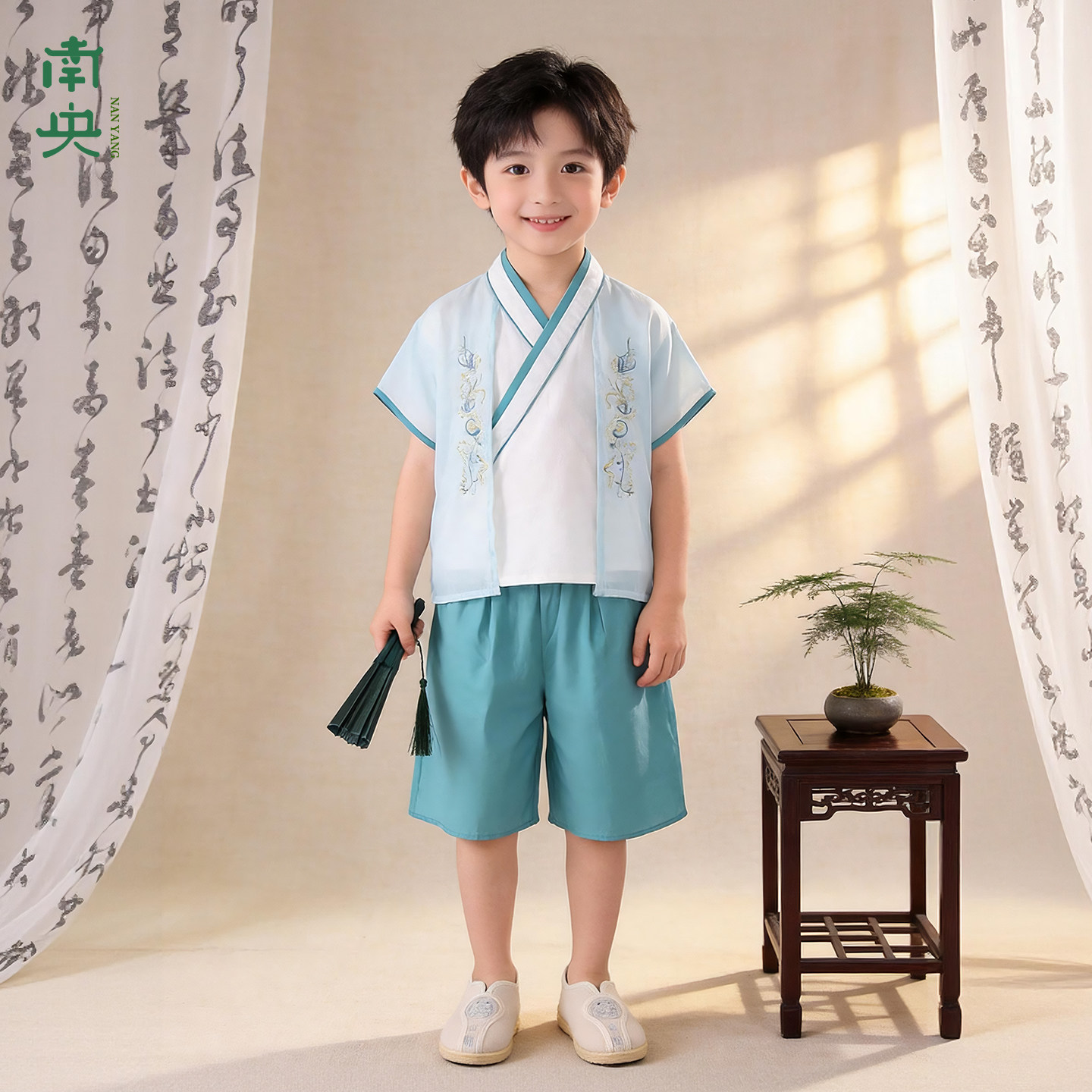 高端古装日常可穿汉服男童短袖夏季宝宝新中式套装幼儿园端午演出图片