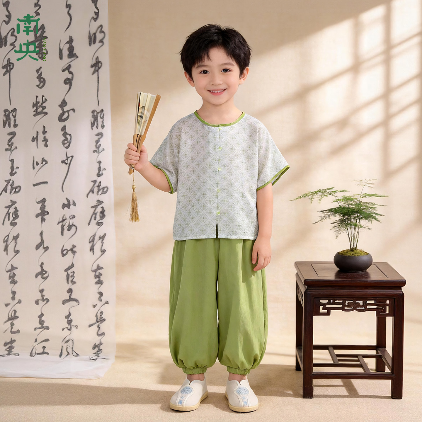 日常可穿唐制圆领汉服男童短袖长裤儿童唐装褙小男孩子新中式套装