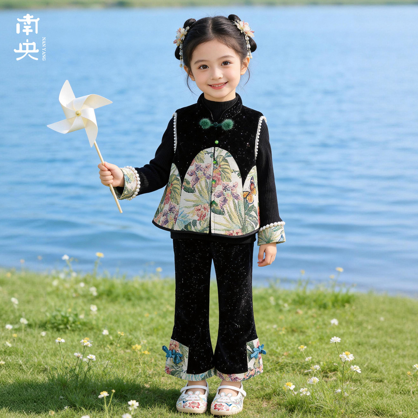 日常可穿汉服女童套装春秋季儿童长袖三件套改良新中式小女孩唐装图片