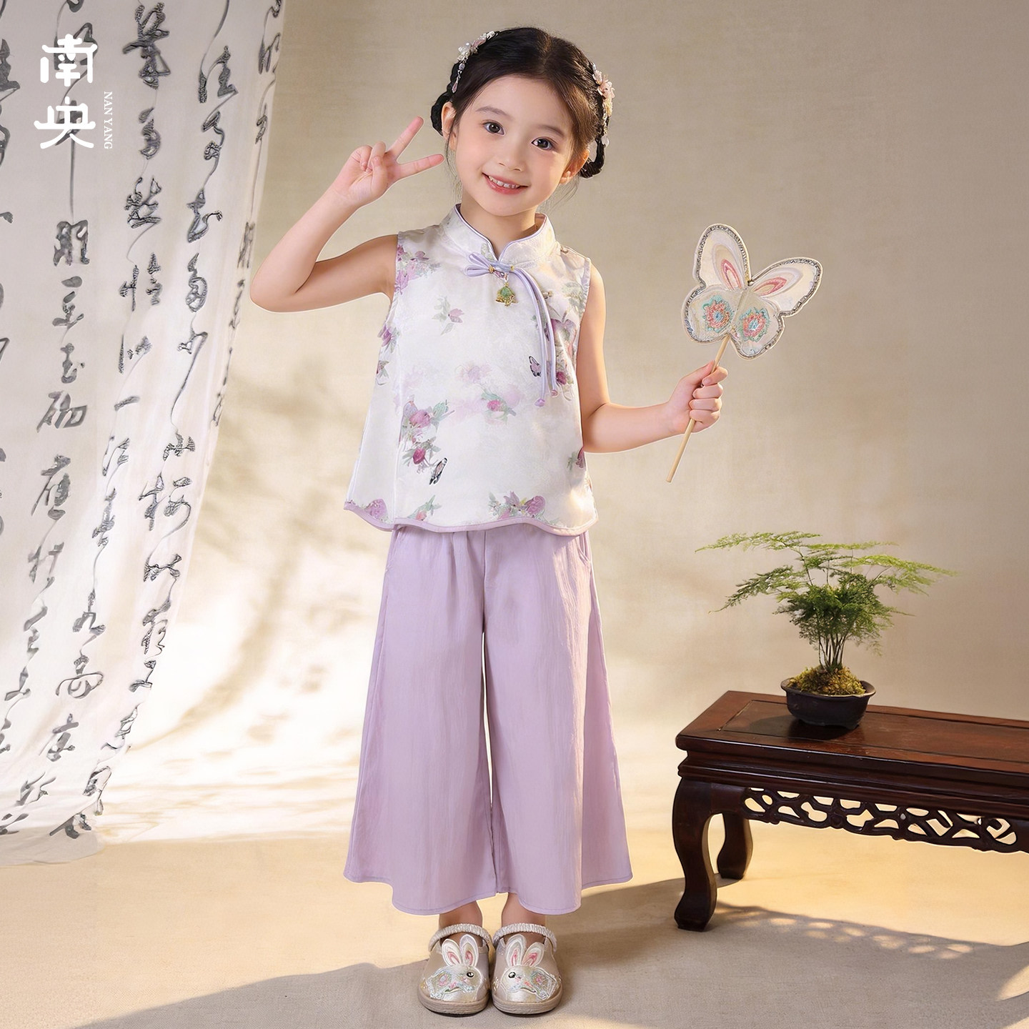 改良日常可穿汉服女童背心套装中国风儿童唐装夏季薄款宝宝新中式图片