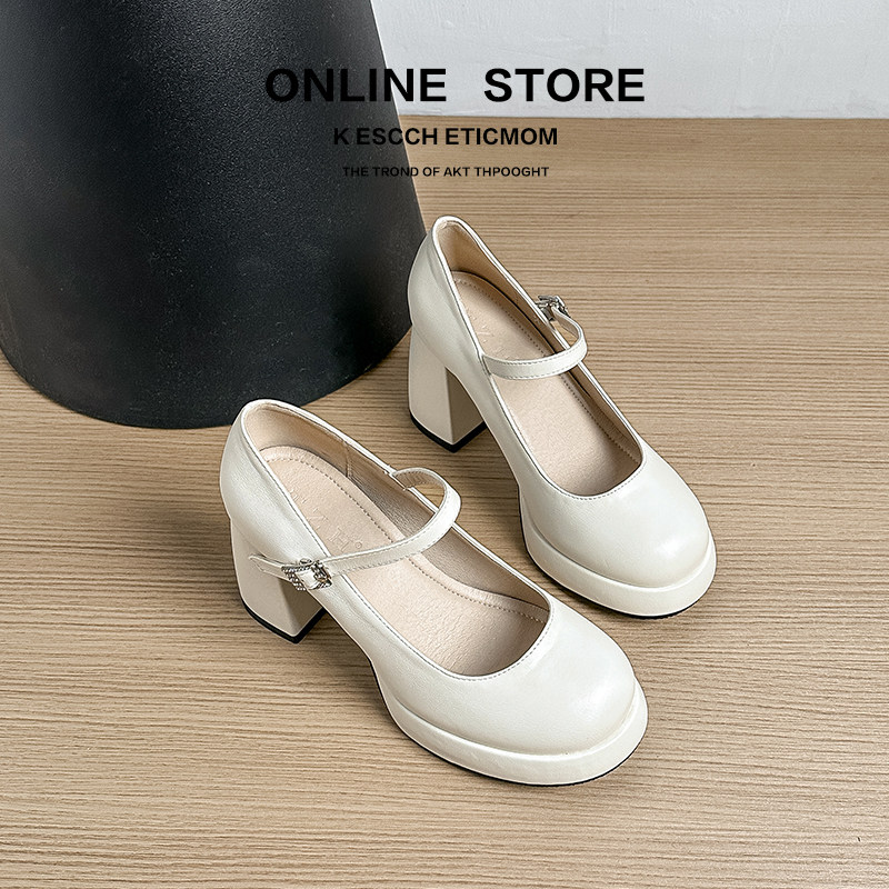 法式玛丽珍单鞋加肥高跟鞋防水台粗跟单鞋婚鞋胖脚宽脚大码女鞋