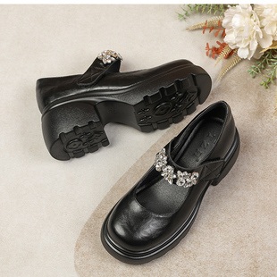 厚底玛丽珍鞋女春2025年新款英伦风粗跟小皮鞋子法式jk单鞋女大码