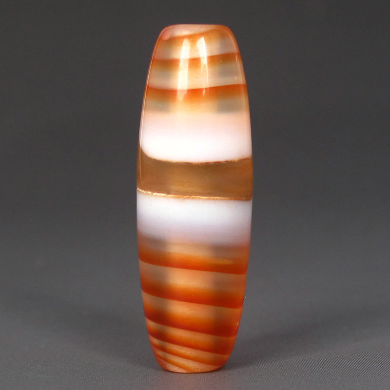 冰透象形白缟带缠丝玛瑙勒子双线天珠30*9MM_B6624