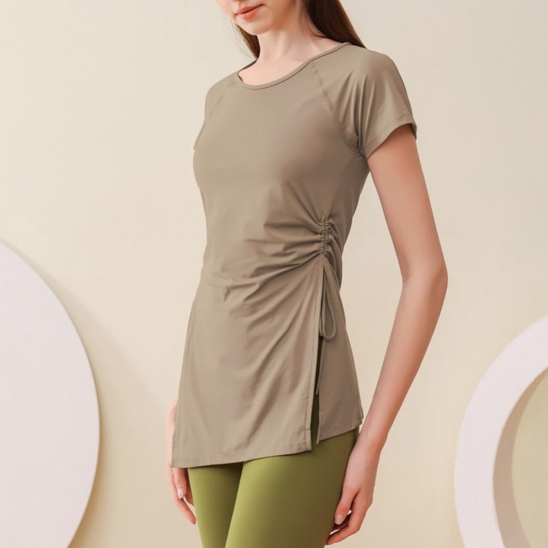 跨境长款运动短袖遮臀罩衫透气速干t恤抽绳宽松瑜伽服上衣薄,运动/瑜伽/健身/球迷用品,瑜伽套装,淘宝优惠券,粉丝福利购,淘宝优惠卷