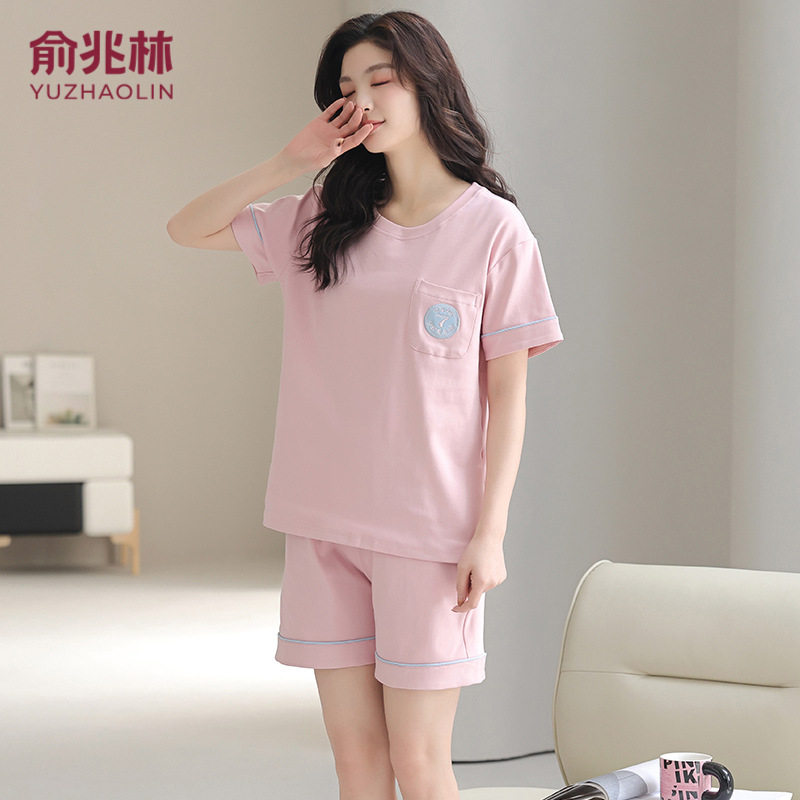 俞兆林睡衣女款纯棉短袖短裤薄款夏天全棉女式休闲运动家居服套装图片