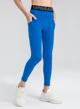 儿童健身裤锦纶速干高弹跑步运动长裤男童篮球打底紧身裤23309