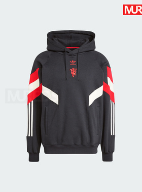 曼联官方正品阿迪达斯三叶草球员同款加绒连帽卫衣套头衫IS6521