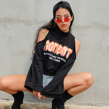 休闲帅气女生上衣街头舞蹈服 欧美hiphop嘻哈字母卫衣高领露肩长袖