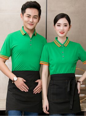 咖啡厅服务员T恤商场导购员POLO衫短袖超市营业员汉堡餐饮工作服