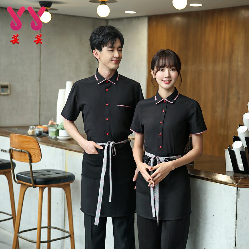 夏季男女工作服职业装餐饮水吧服务员酒店员工透气短袖衬衫定制款