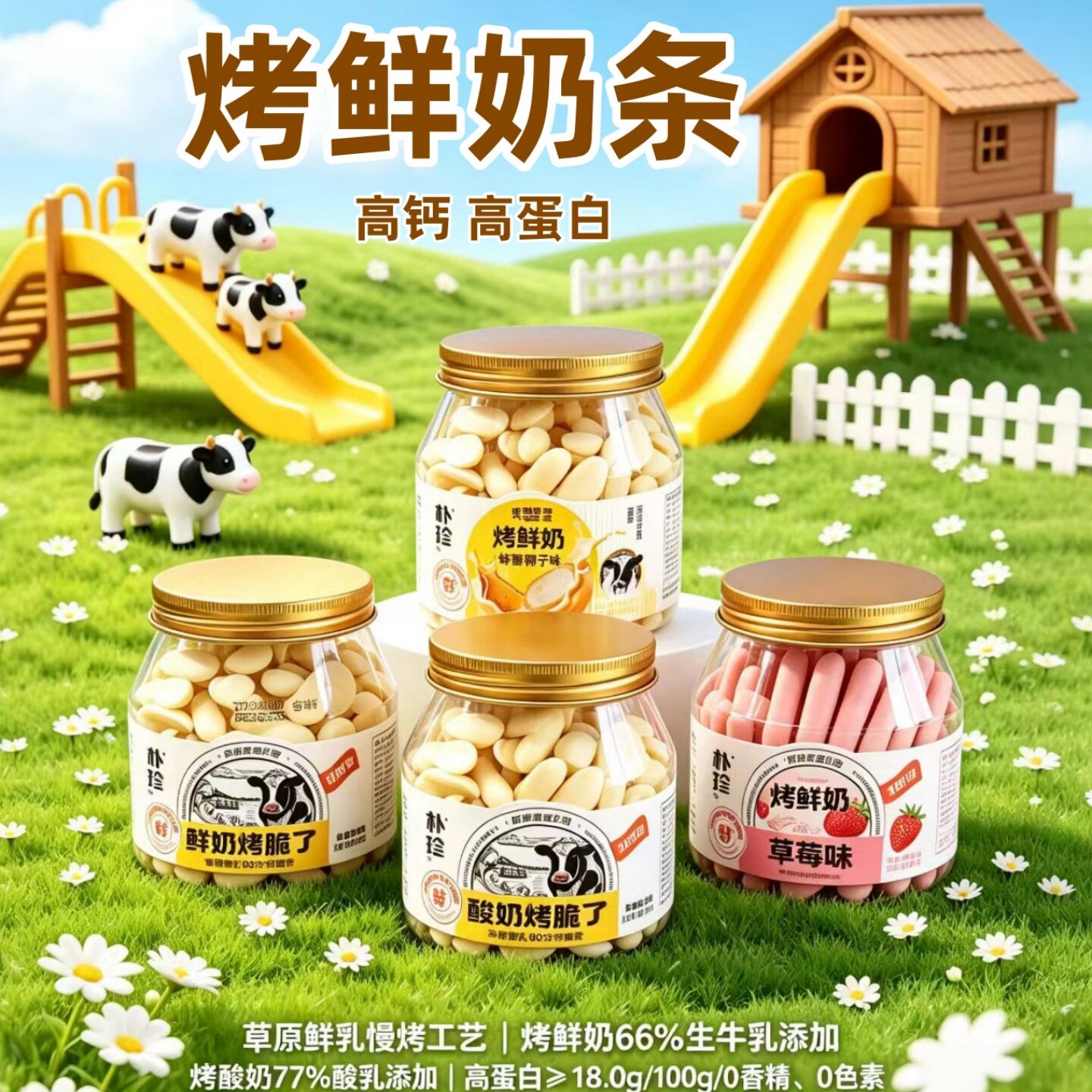 烤鲜奶条宝宝儿童零食高钙高蛋白质88克克罐装原味草莓味酸奶味