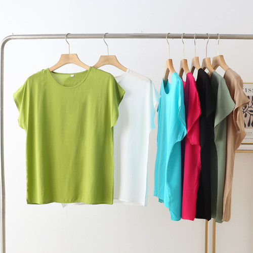 夏季薄款绵绸短袖T恤女宽松