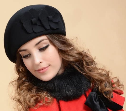 韩版潮流时尚双花春秋冬季羊可爱毛呢贝雷帽英伦欧美复古鸭舌帽女