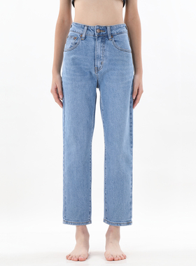 gpod IUPL阔腿浅蓝bf宽松高腰小直筒老爹水洗牛仔裤女2025冬新款3