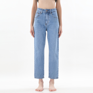 女2025冬新款 gpod IUPL阔腿浅蓝bf宽松高腰小直筒老爹水洗牛仔裤