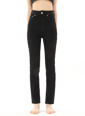 GPOD VGOZE显瘦欧美烟管小黑裤高腰黑色小直筒牛仔裤女2025冬0