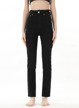 GPOD VGOZE黑色修身显瘦烟管铅笔裤高腰小直筒牛仔裤女2025新款0