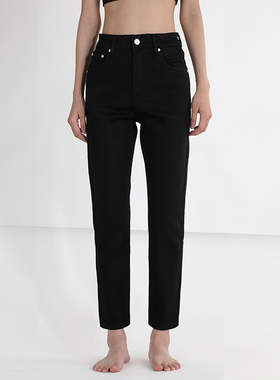 GPOD VGOZE黑色修身烟管裤法式水洗高腰小直筒牛仔裤女2025新款1