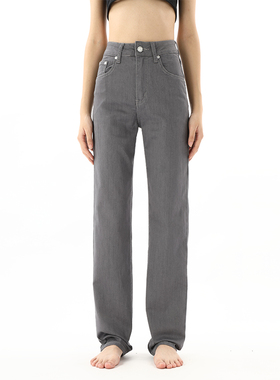 GPOD IUPL薄款窄版拖地黑灰色宽松阔腿高腰直筒牛仔裤女2054新款4